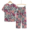 Summer set for middle-aged and elderly women, two-piece printed short-sleeved T-shirt for mothers, and casual top for grandmothers aged 40 to 60 Specification image